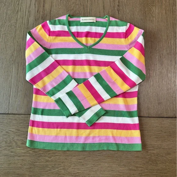 Fairway & Greene Women’s Striped V-Neck Sweater Size Medium - Picture 1 of 8